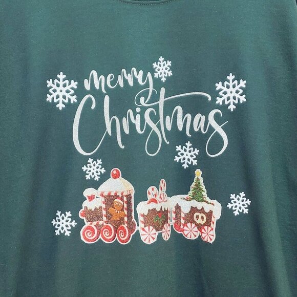 Green Soni Lu Christmas Sweatshirt Unisex With Festive Train Design Size L New - Picture 5 of 12
